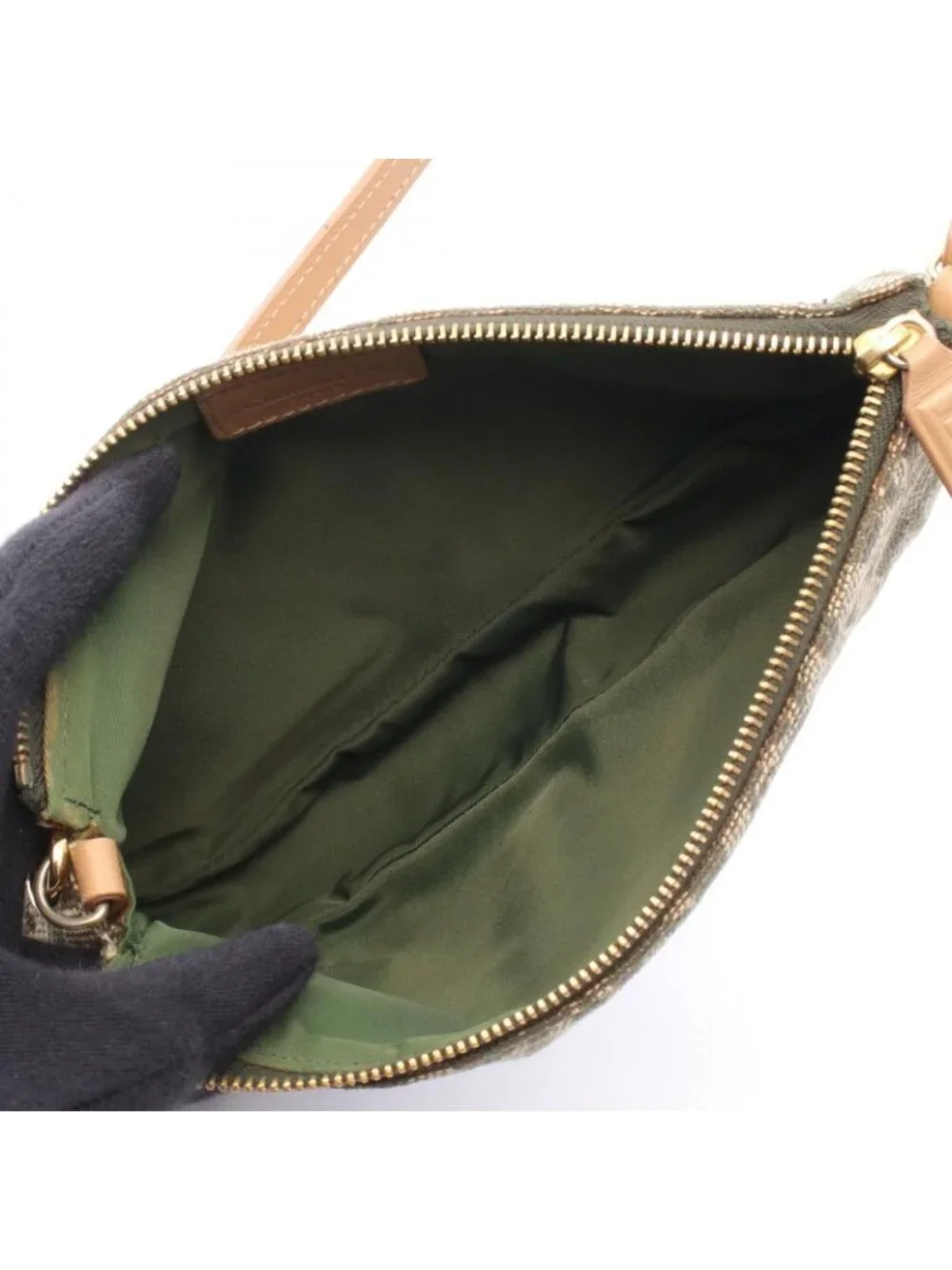 Dior Handbag Trotter Saddle Pouch Green Beige Ivory Canvas Leather